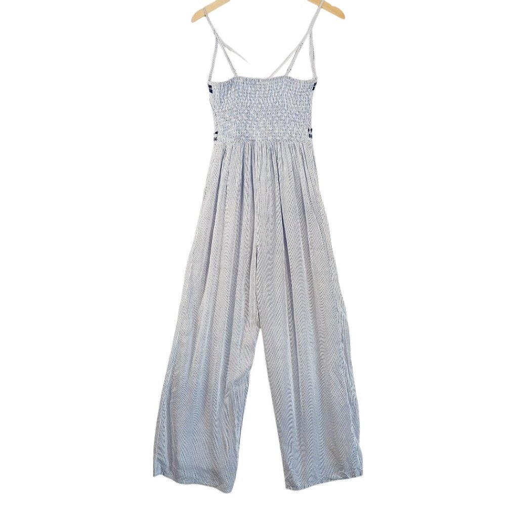 Japana, Palazzo Jumpsuit, S, Blue & White Stripe, Spaghetti Straps, Navy Trim - Picture 6 of 15